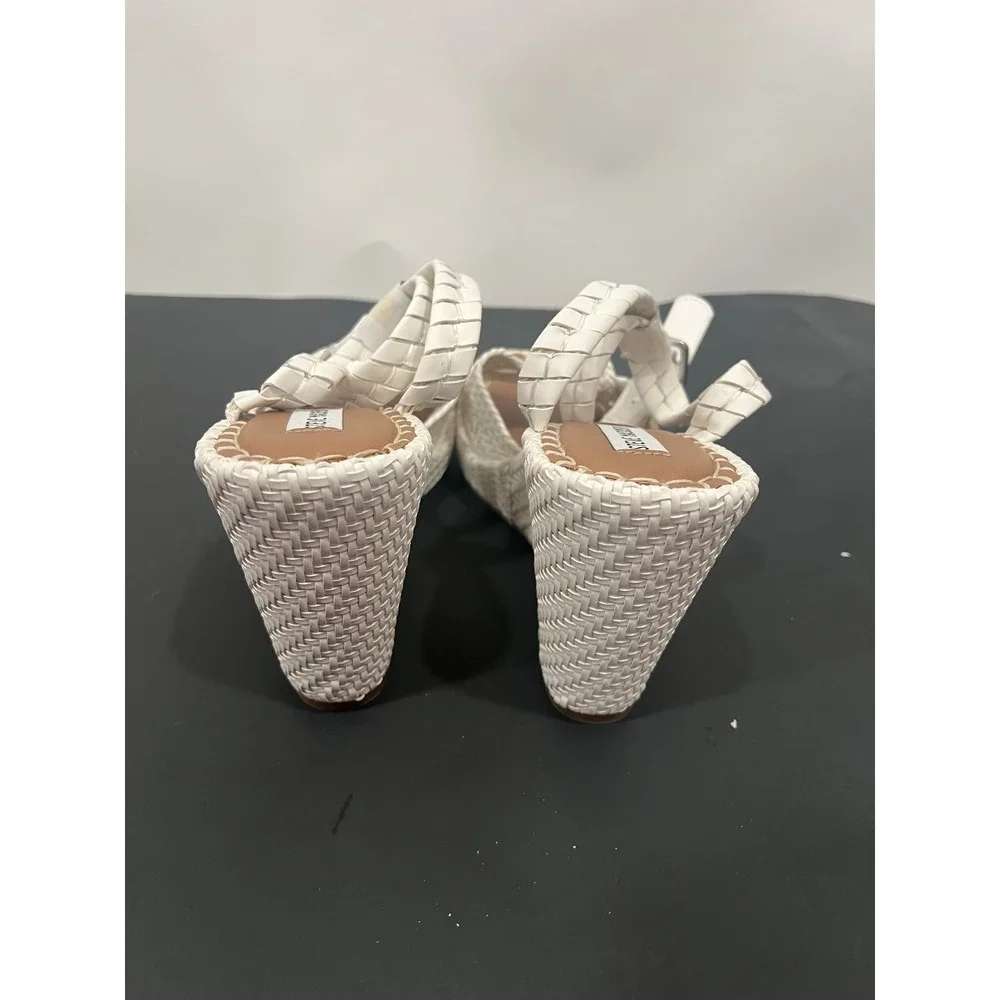 Steve Madden Jylan Wedge Sandals Womens 10 White Woven Knot Ankle Strap Summer